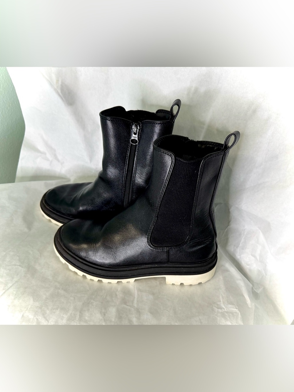 Black Leather Boots With white Soles By Art Class